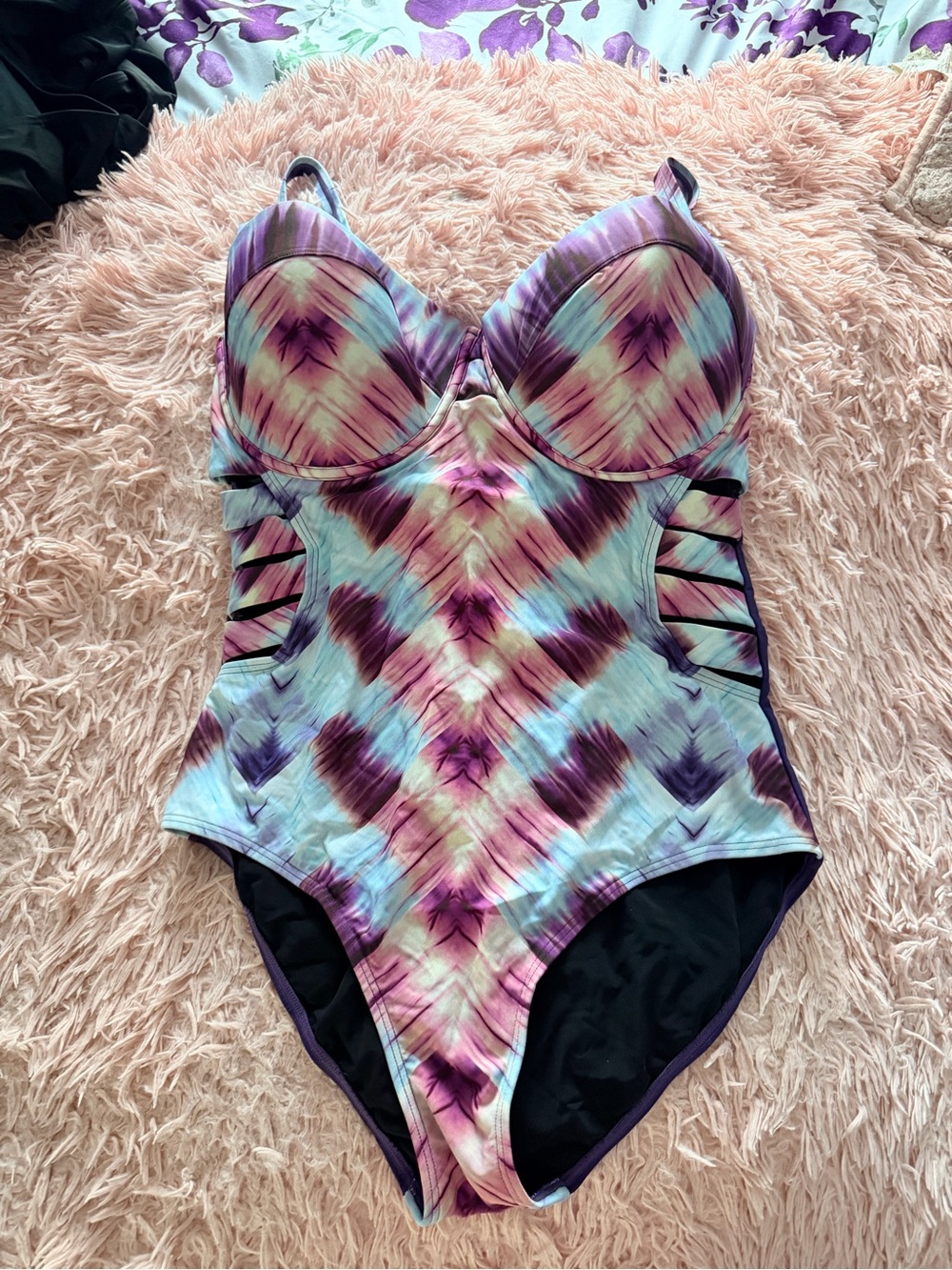 Swimsuits For All Purple & Aqua Tie-Dye One-Piece with Side Straps